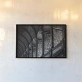 Trinity Library Design BW by Nathan Larson. shown as a paper print in a black flame. Available as a archival giclee rolled canvas, fine art paper, or poster print. SKU 103688i.