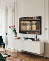 Trinity Library II by Nathan Larson. shown as a framed stretched canvas in a living room above a console. Available as a archival giclee rolled canvas, fine art paper, or poster print. SKU 103686i.