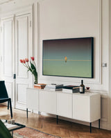 Waiting by Nathan Larson. shown as a framed stretched canvas in a living room above a console. Available as a archival giclee rolled canvas, fine art paper, or poster print. SKU 70274i.