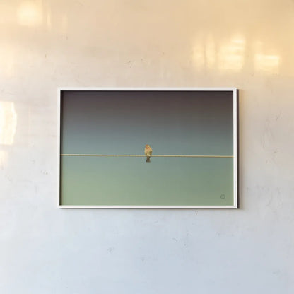 Waiting by Nathan Larson. shown as a paper print in a white frame. Available as a archival giclee rolled canvas, fine art paper, or poster print. SKU 70274i.