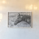 Watchful BW by Nathan Larson. shown as a paper print in a white frame. Available as a archival giclee rolled canvas, fine art paper, or poster print. SKU 99203i.
