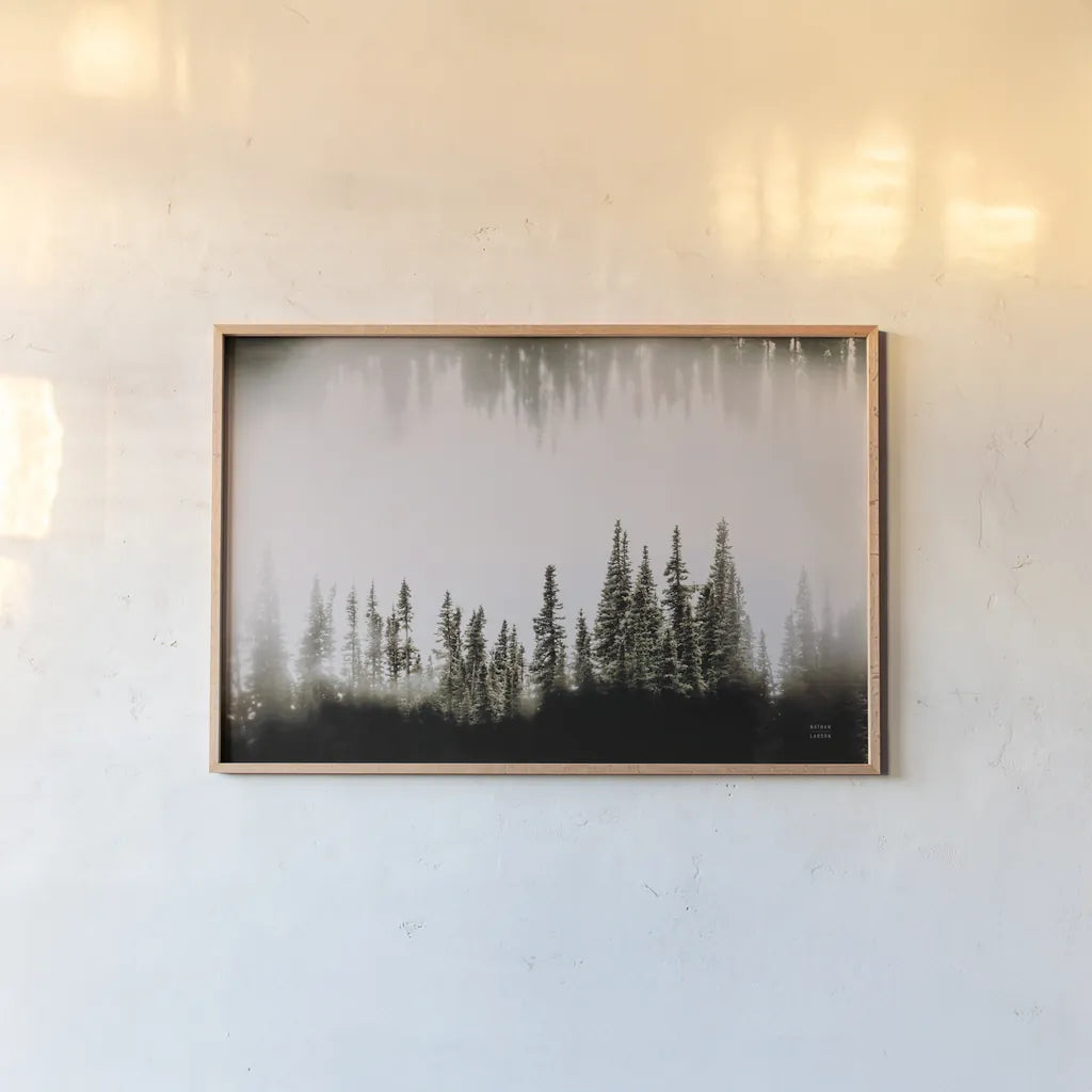 Waterwood by Nathan Larson. shown as a paper print in a natural frame. Available as a archival giclee rolled canvas, fine art paper, or poster print. SKU 90446i.