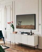 Welcome I by Nathan Larson. shown as a framed stretched canvas in a living room above a console. Available as a archival giclee rolled canvas, fine art paper, or poster print. SKU 82425i.