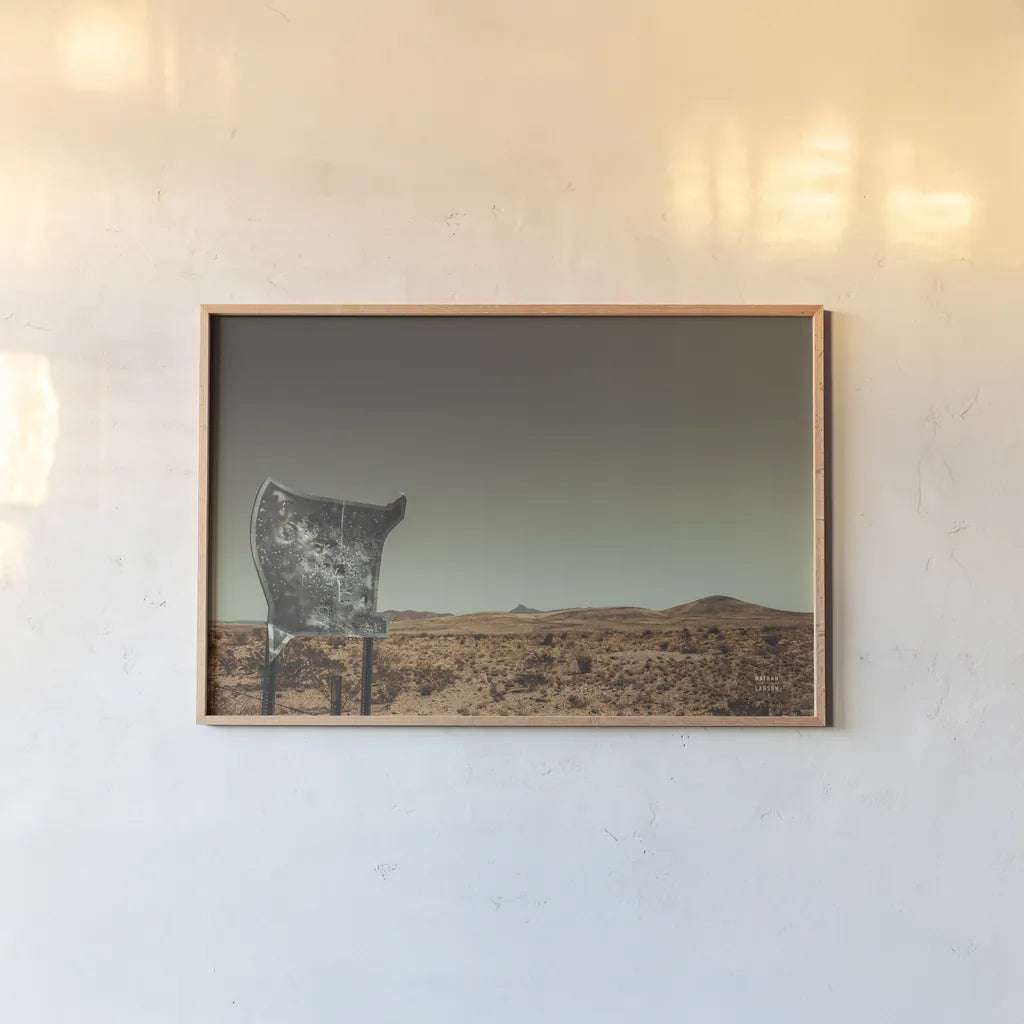 Welcome I by Nathan Larson. shown as a paper print in a natural frame. Available as a archival giclee rolled canvas, fine art paper, or poster print. SKU 82425i.