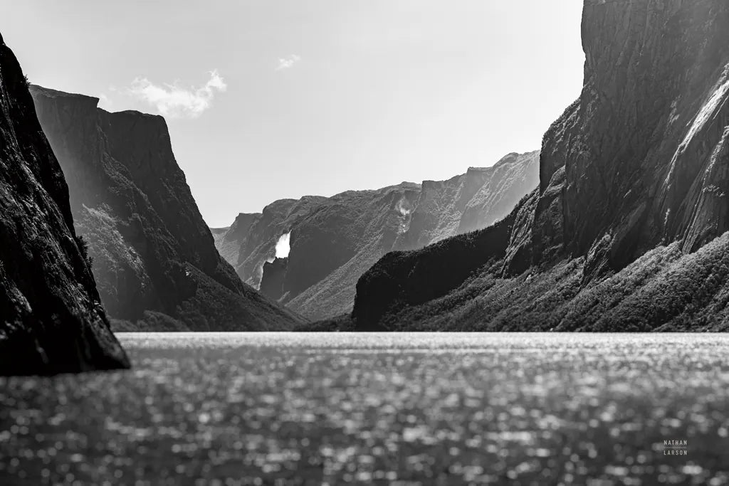 Western Brook Pond BW by Nathan Larson. SKU 101662i. Archival Giclee Fine art print for wall decor.