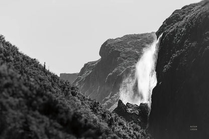 Western Brook Pond Falls BW by Nathan Larson. SKU 101659i. Archival Giclee Fine art print for wall decor.
