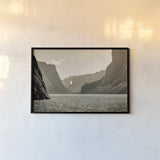 Western Brook Pond Sepia by Nathan Larson. shown as a paper print in a black flame. Available as a archival giclee rolled canvas, fine art paper, or poster print. SKU 101661i.