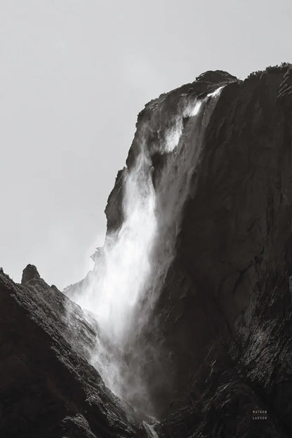 Western Brook Pond Waterfall by Nathan Larson. SKU 100501h. Archival Giclee Fine art print for wall decor.