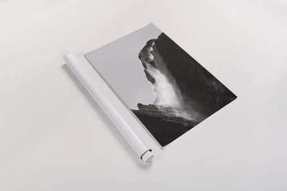 Western Brook Pond Waterfall by Nathan Larson. shown as a rolled paper print. Available as archival giclee rolled canvas, fine art paper, or poster print. SKU 100501h.