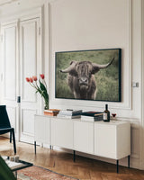 What by Nathan Larson. shown as a framed stretched canvas in a living room above a console. Available as a archival giclee rolled canvas, fine art paper, or poster print. SKU 71452i.