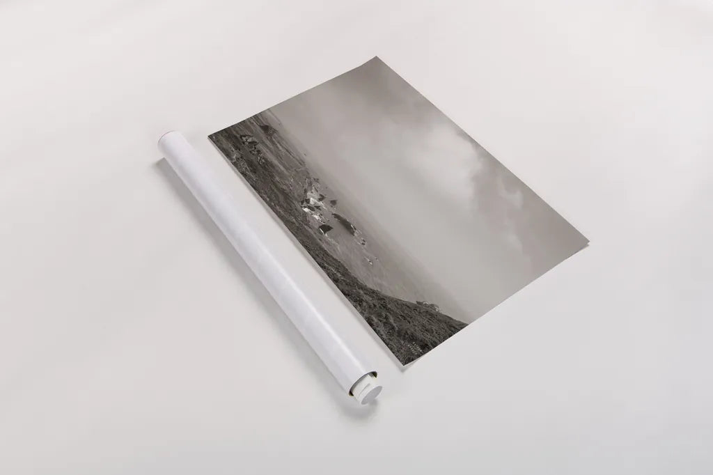 When Sea Becomes Sky BW by Nathan Larson. shown as a rolled paper print. Available as archival giclee rolled canvas, fine art paper, or poster print. SKU 88869i.