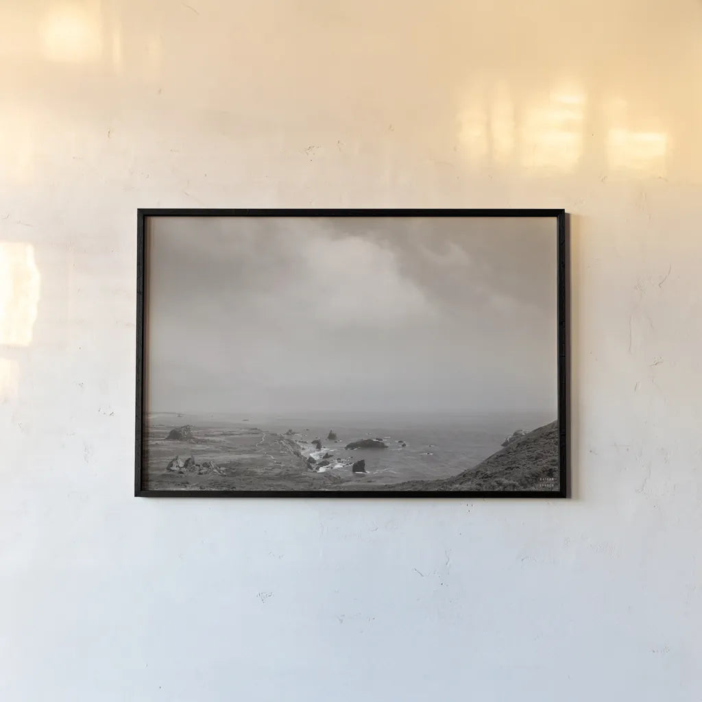 When Sea Becomes Sky BW by Nathan Larson. shown as a paper print in a black flame. Available as a archival giclee rolled canvas, fine art paper, or poster print. SKU 88869i.