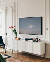 White Sands by Nathan Larson. shown as a framed stretched canvas in a living room above a console. Available as a archival giclee rolled canvas, fine art paper, or poster print. SKU 88243i.