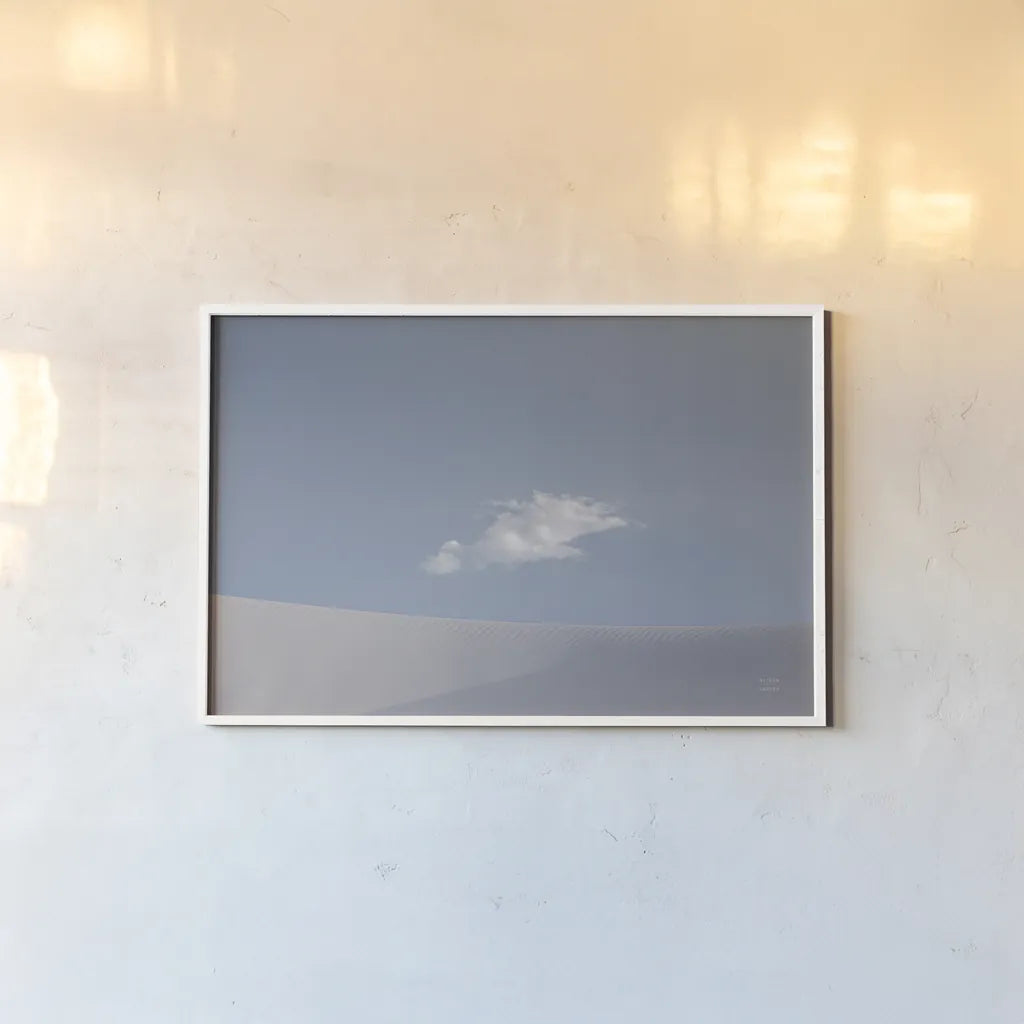 White Sands by Nathan Larson. shown as a paper print in a white frame. Available as a archival giclee rolled canvas, fine art paper, or poster print. SKU 88243i.