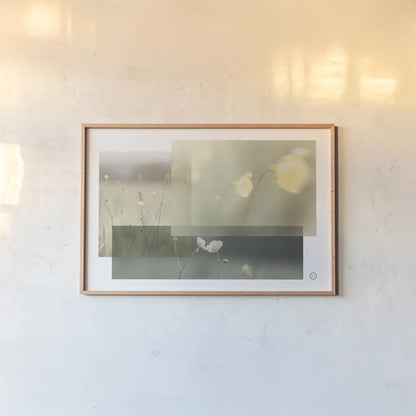 Wildflower Collage by Nathan Larson. shown as a paper print in a natural frame. Available as a archival giclee rolled canvas, fine art paper, or poster print. SKU 72700i.