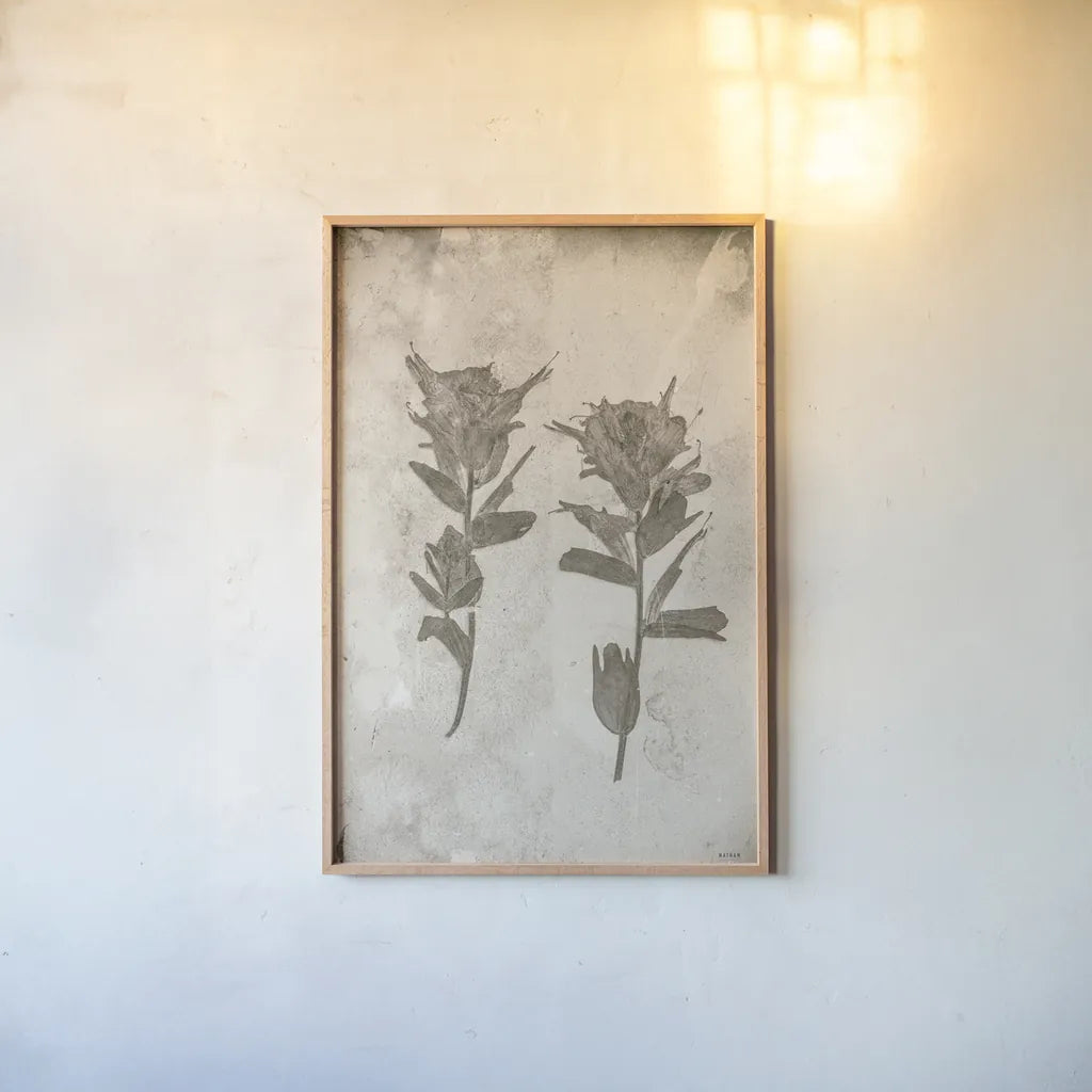 Wildflower Journal Vintage VII by Nathan Larson. shown as a paper print in a natural frame. Available as a archival giclee rolled canvas, fine art paper, or poster print. SKU 97525h.