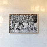 Winter Herd by Nathan Larson. shown as a paper print in a natural frame. Available as a archival giclee rolled canvas, fine art paper, or poster print. SKU 97360i.