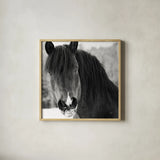 Winter Horse II by Nathan Larson. Shown in a natural wood glass frame for a timeless modern aesthetic. Available as an archival giclee rolled canvas, fine art paper, or poster print. SKU 76535a.