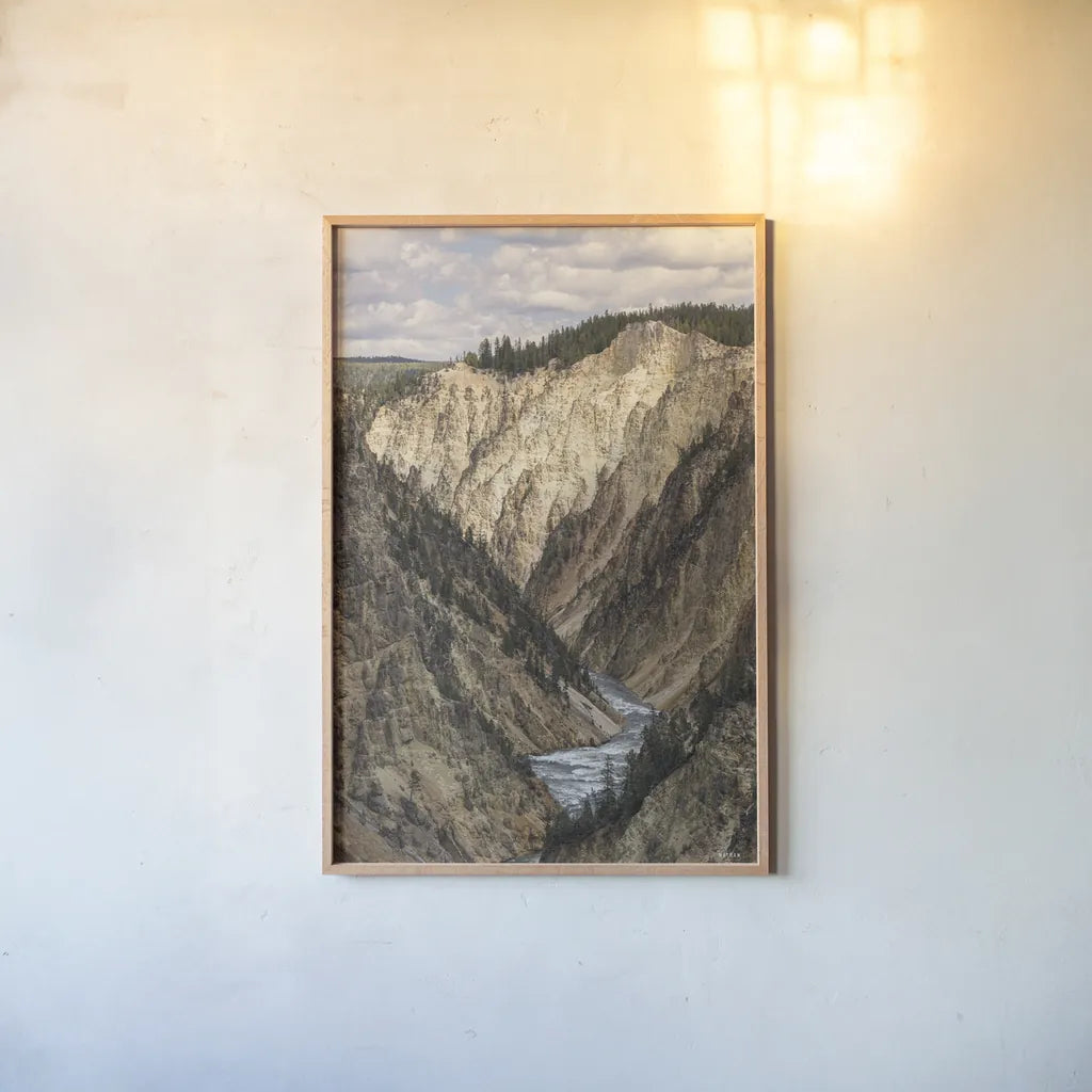 Yellowstone Summer by Nathan Larson. shown as a paper print in a natural frame. Available as a archival giclee rolled canvas, fine art paper, or poster print. SKU 92471h.