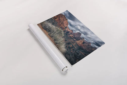 Zion National Park Storms by Nathan Larson. shown as a rolled paper print. Available as archival giclee rolled canvas, fine art paper, or poster print. SKU 95629i.