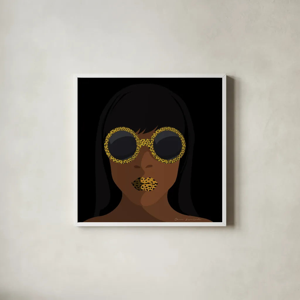 Accessorize I Square by Omar Escalante. Shown in a crisp white glass frame for a clean and minimalist style. Available as an archival giclee rolled canvas, fine art paper, or poster print. SKU 78265a.