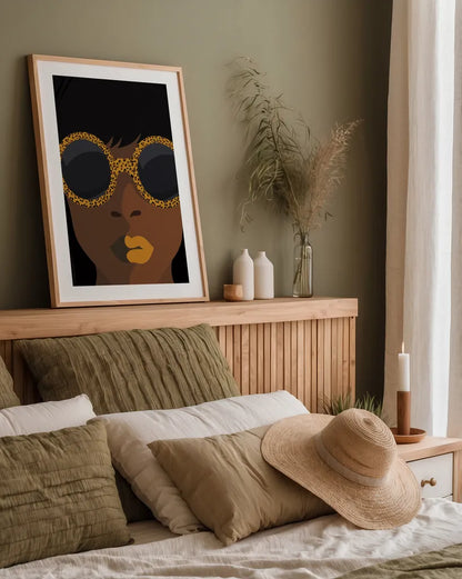 Accessorize I Yellow Lips by Omar Escalante. shown as a paper print in a natural frame. Available as a archival giclee rolled canvas, fine art paper, or poster print. SKU 77084h.