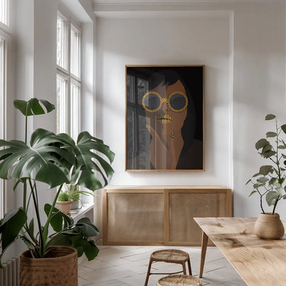 Accessorize II by Omar Escalante. shown as a print in a natural wood frame in a dining room. Available as a archival giclee rolled canvas, fine art paper, or poster print. SKU 71784h.