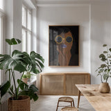 Accessorize II Peri Lips by Omar Escalante. shown as a print in a natural wood frame in a dining room. Available as a archival giclee rolled canvas, fine art paper, or poster print. SKU 77087h.