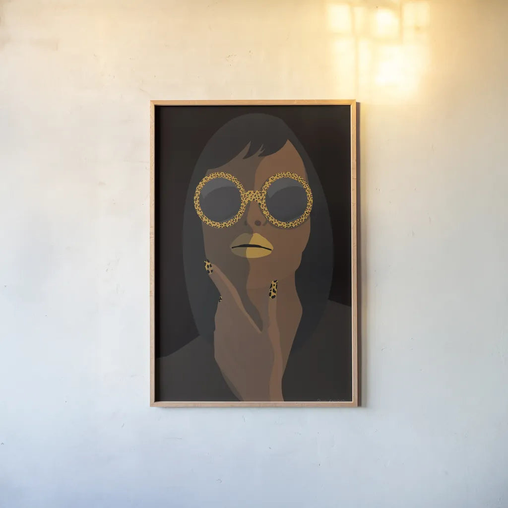 Accessorize II Yellow Lips by Omar Escalante. shown as a paper print in a natural frame. Available as a archival giclee rolled canvas, fine art paper, or poster print. SKU 77085h.