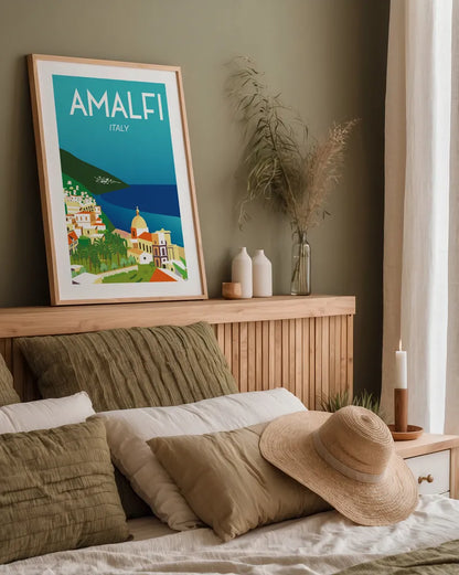 Amalfi by Omar Escalante. shown as a paper print in a natural frame. Available as a archival giclee rolled canvas, fine art paper, or poster print. SKU 62762h.