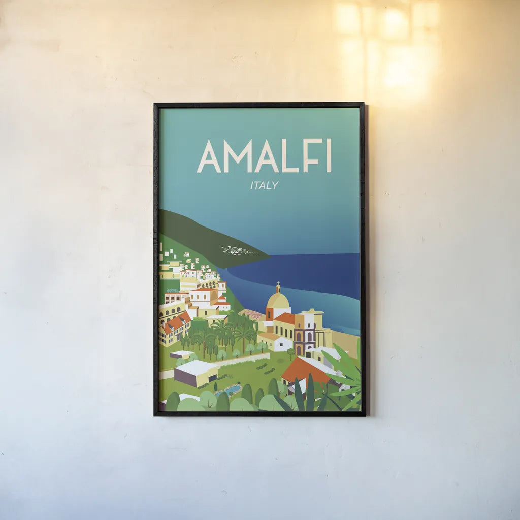 Amalfi by Omar Escalante. shown as a paper print in a black flame. Available as a archival giclee rolled canvas, fine art paper, or poster print. SKU 62762h.