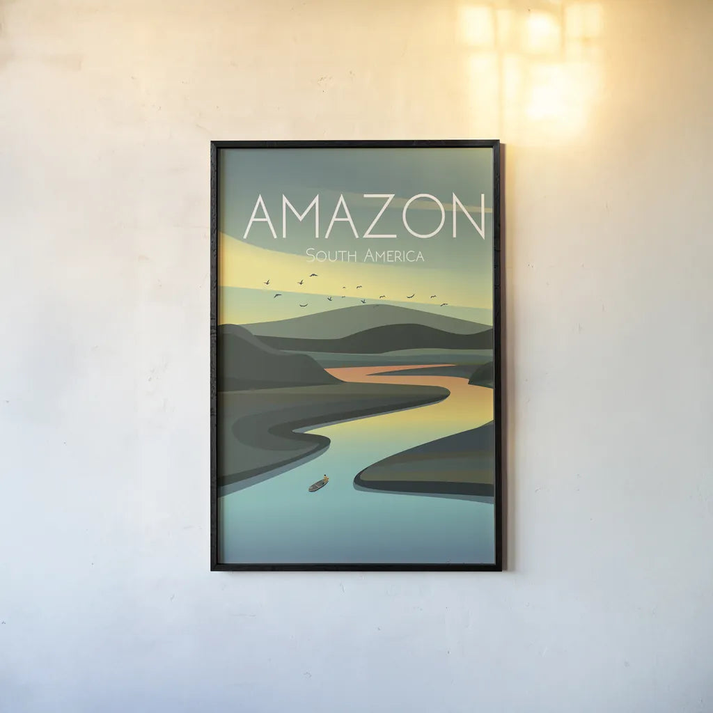 Amazon by Omar Escalante. shown as a paper print in a black flame. Available as a archival giclee rolled canvas, fine art paper, or poster print. SKU 71453h.