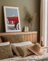 Amrican Vintage Car III by Omar Escalante. shown as a paper print in a natural frame. Available as a archival giclee rolled canvas, fine art paper, or poster print. SKU 70264h.