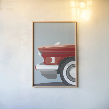 Amrican Vintage Car III by Omar Escalante. shown as a paper print in a natural frame. Available as a archival giclee rolled canvas, fine art paper, or poster print. SKU 70264h.