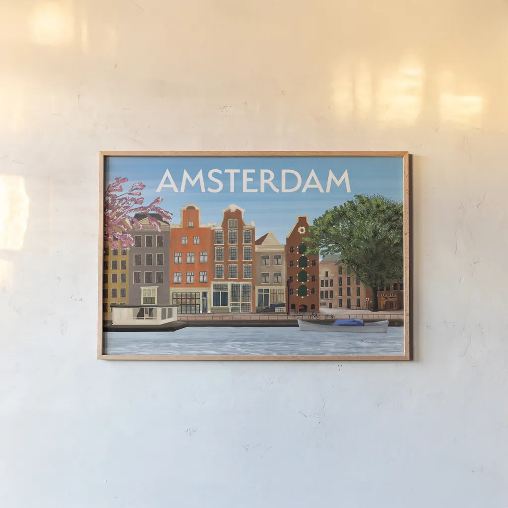 Amsterdam II by Omar Escalante. shown as a paper print in a natural frame. Available as a archival giclee rolled canvas, fine art paper, or poster print. SKU 75995i.