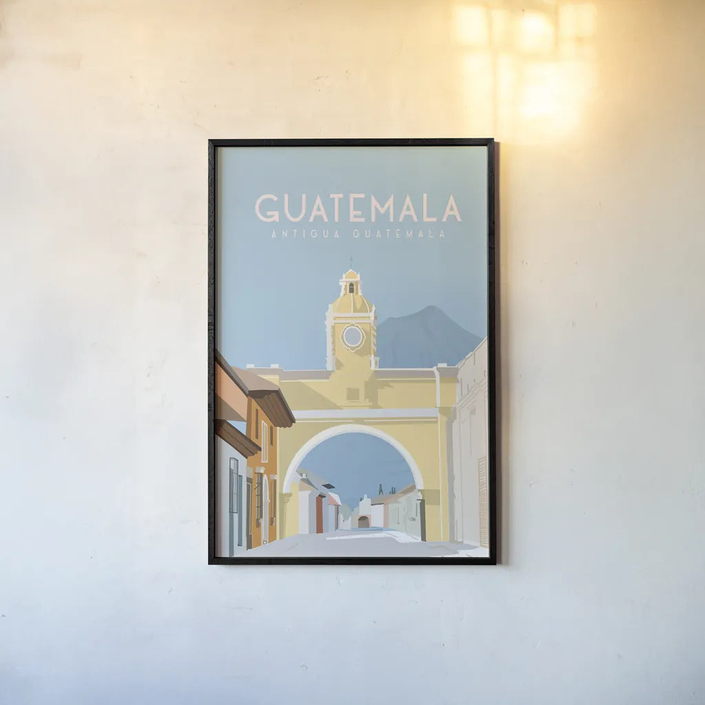 Antigua Guatemala by Omar Escalante. shown as a paper print in a black flame. Available as a archival giclee rolled canvas, fine art paper, or poster print. SKU 71457h.