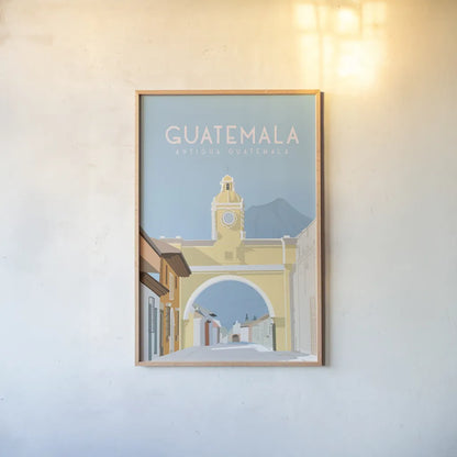 Antigua Guatemala by Omar Escalante. shown as a paper print in a natural frame. Available as a archival giclee rolled canvas, fine art paper, or poster print. SKU 71457h.