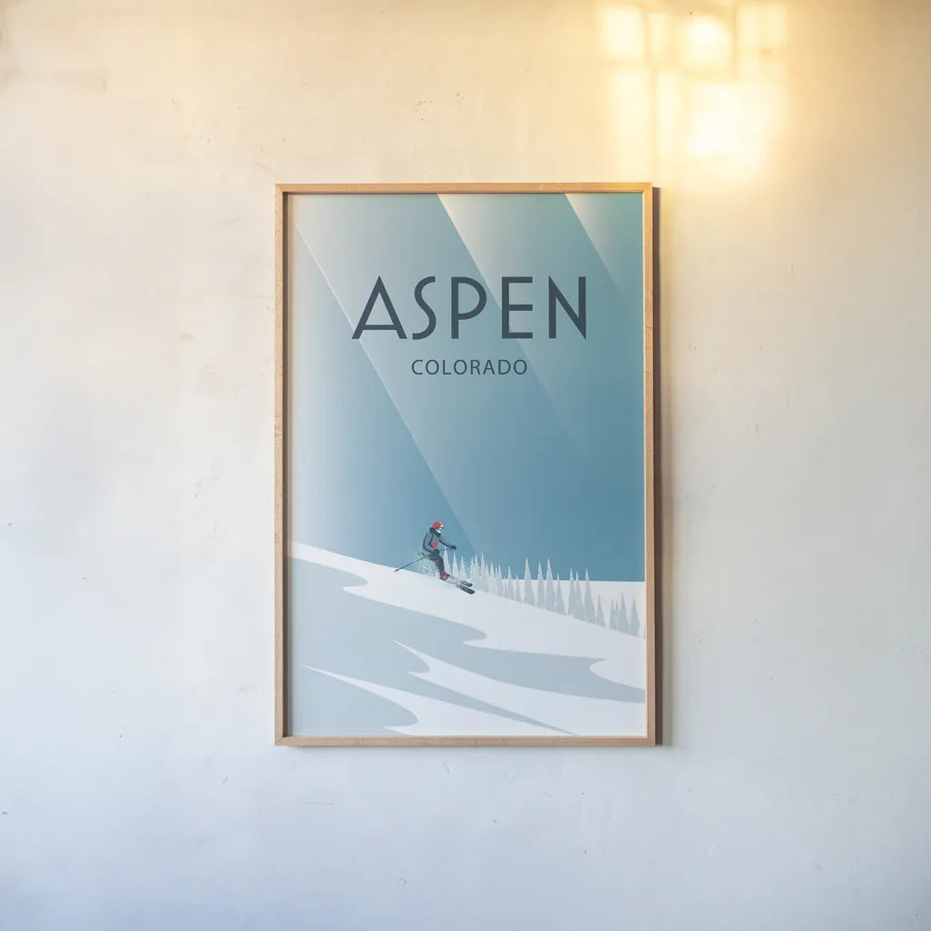 Aspen by Omar Escalante. shown as a paper print in a natural frame. Available as a archival giclee rolled canvas, fine art paper, or poster print. SKU 64916h.