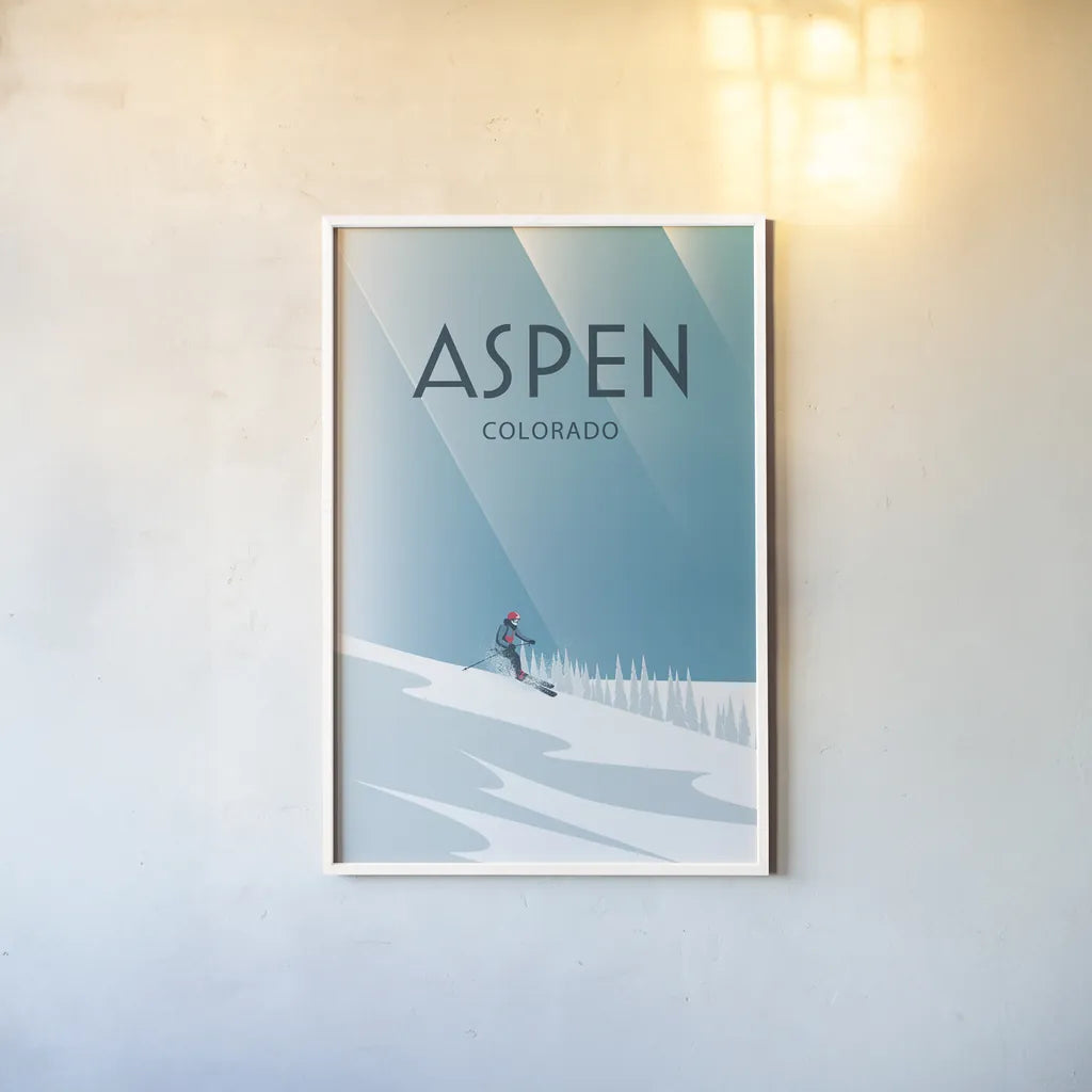Aspen by Omar Escalante. shown as a paper print in a white frame. Available as a archival giclee rolled canvas, fine art paper, or poster print. SKU 64916h.