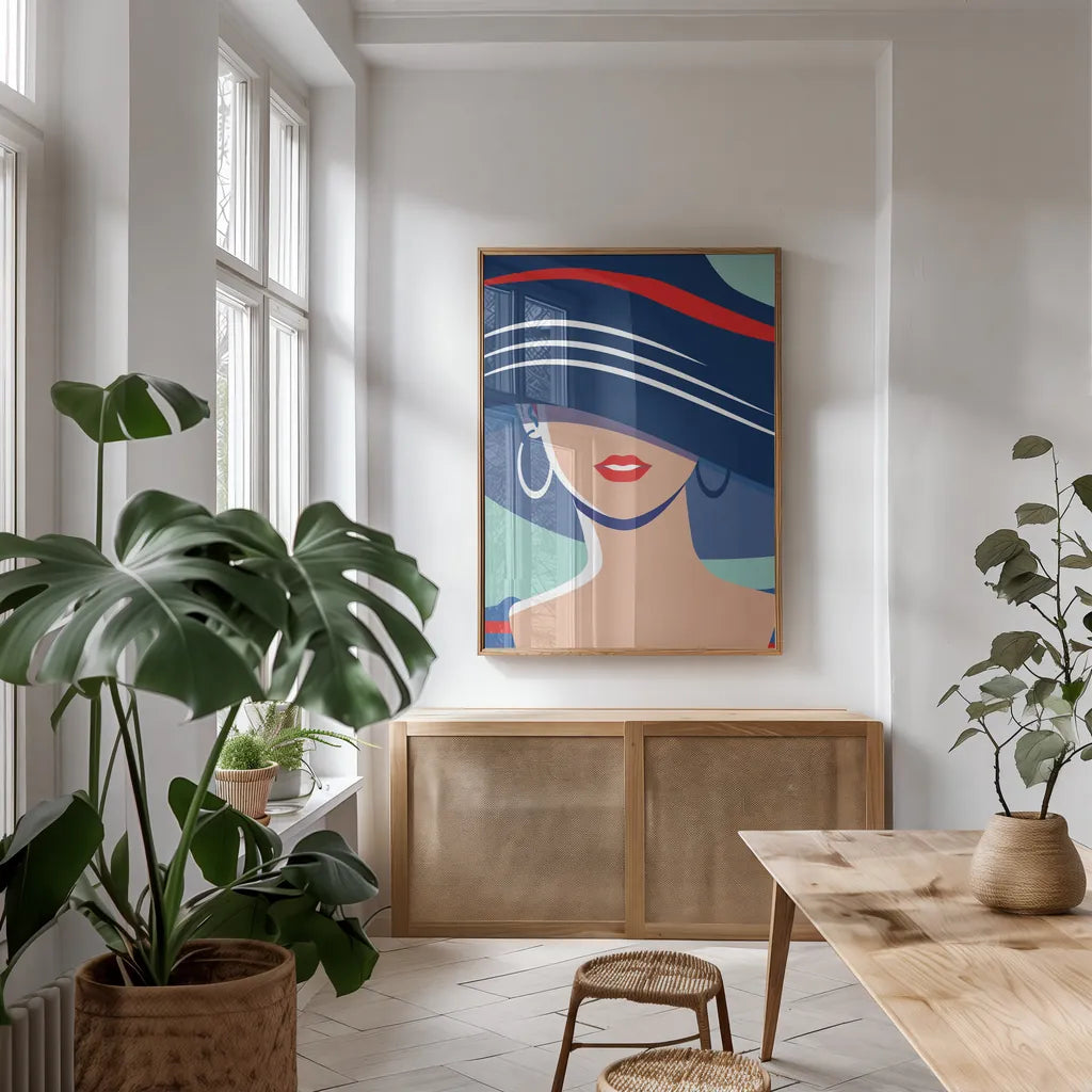 Beach Chic III by Omar Escalante. shown as a print in a natural wood frame in a dining room. Available as a archival giclee rolled canvas, fine art paper, or poster print. SKU 65406h.
