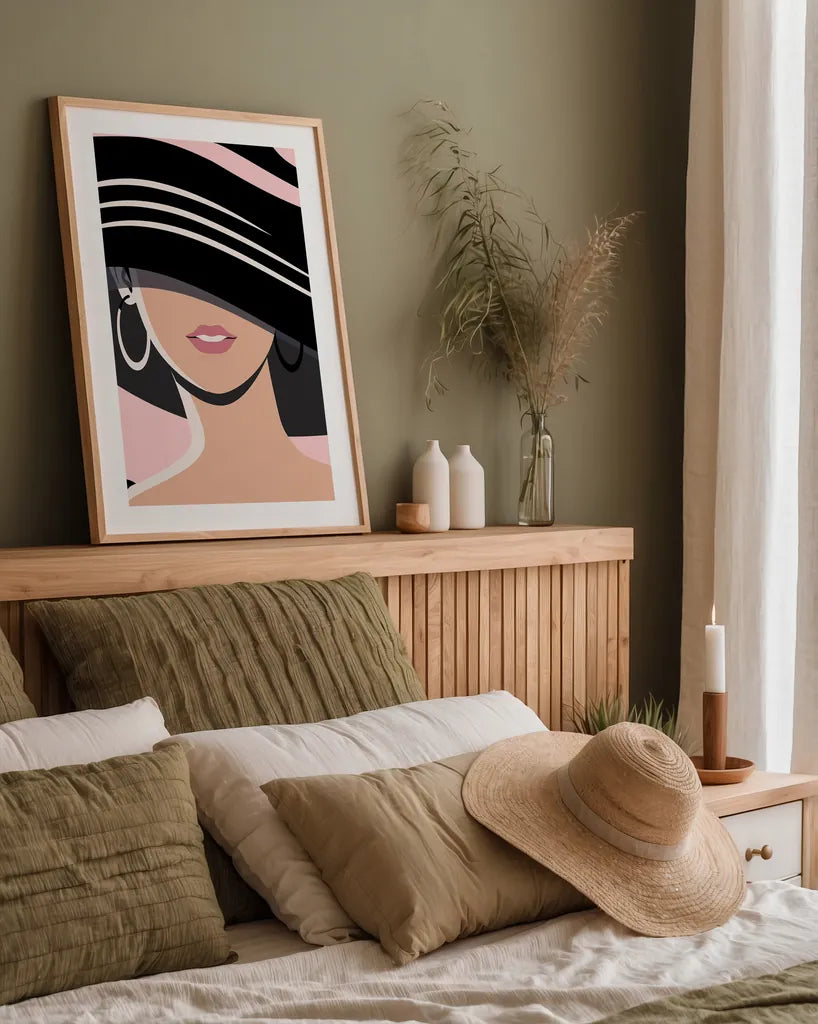 Beach Chic III Blush by Omar Escalante. shown as a paper print in a natural frame. Available as a archival giclee rolled canvas, fine art paper, or poster print. SKU 67376h.