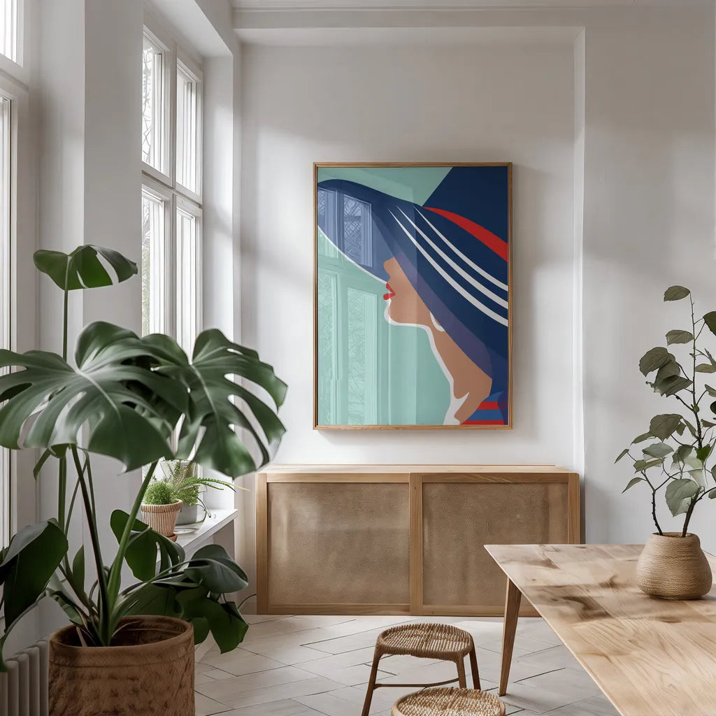 Beach Chic IV by Omar Escalante. shown as a print in a natural wood frame in a dining room. Available as a archival giclee rolled canvas, fine art paper, or poster print. SKU 65407h.