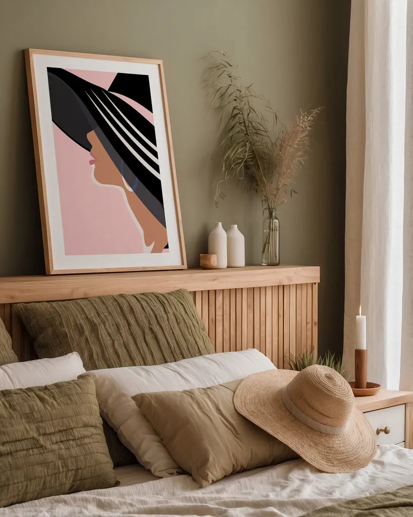 Beach Chic IV Blush by Omar Escalante. shown as a paper print in a natural frame. Available as a archival giclee rolled canvas, fine art paper, or poster print. SKU 67377h.