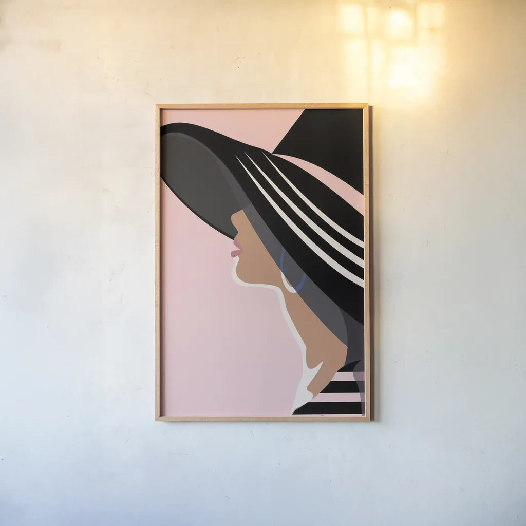 Beach Chic IV Blush by Omar Escalante. shown as a paper print in a natural frame. Available as a archival giclee rolled canvas, fine art paper, or poster print. SKU 67377h.