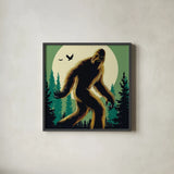 Bigfoot Lake Front Green by Omar Escalante. Shown in a sleek black glass frame for a contemporary gallery look. Available as an archival giclee rolled canvas, fine art paper, or poster print. SKU 99935a.