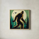 Bigfoot Lake Front Green by Omar Escalante. Shown in a natural wood glass frame for a timeless modern aesthetic. Available as an archival giclee rolled canvas, fine art paper, or poster print. SKU 99935a.