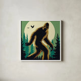 Bigfoot Lake Front Green by Omar Escalante. Shown in a crisp white glass frame for a clean and minimalist style. Available as an archival giclee rolled canvas, fine art paper, or poster print. SKU 99935a.