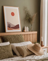 Boho Desert I by Omar Escalante. shown as a paper print in a natural frame. Available as a archival giclee rolled canvas, fine art paper, or poster print. SKU 90456h.