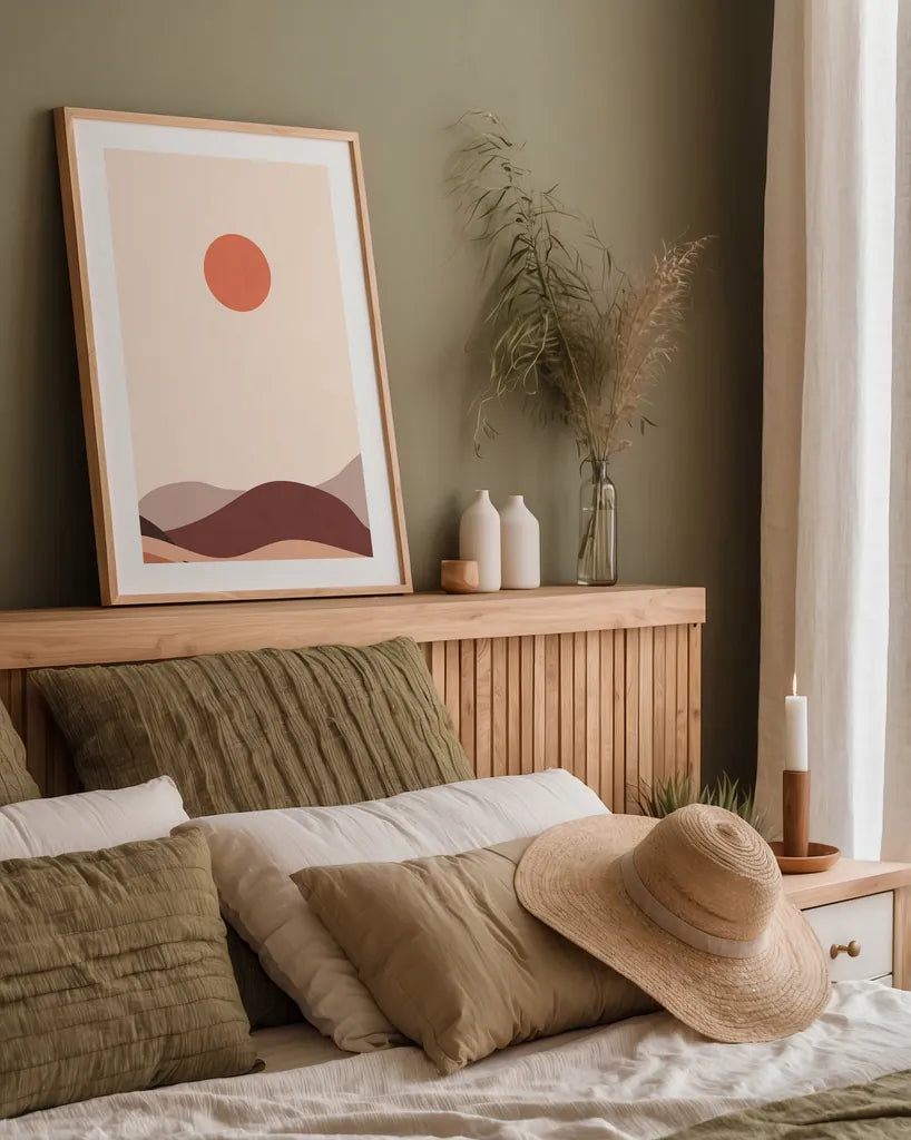 Boho Desert III by Omar Escalante. shown as a paper print in a natural frame. Available as a archival giclee rolled canvas, fine art paper, or poster print. SKU 90458h.