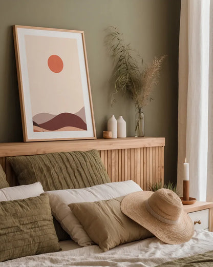 Boho Desert III by Omar Escalante. shown as a paper print in a natural frame. Available as a archival giclee rolled canvas, fine art paper, or poster print. SKU 90458h.